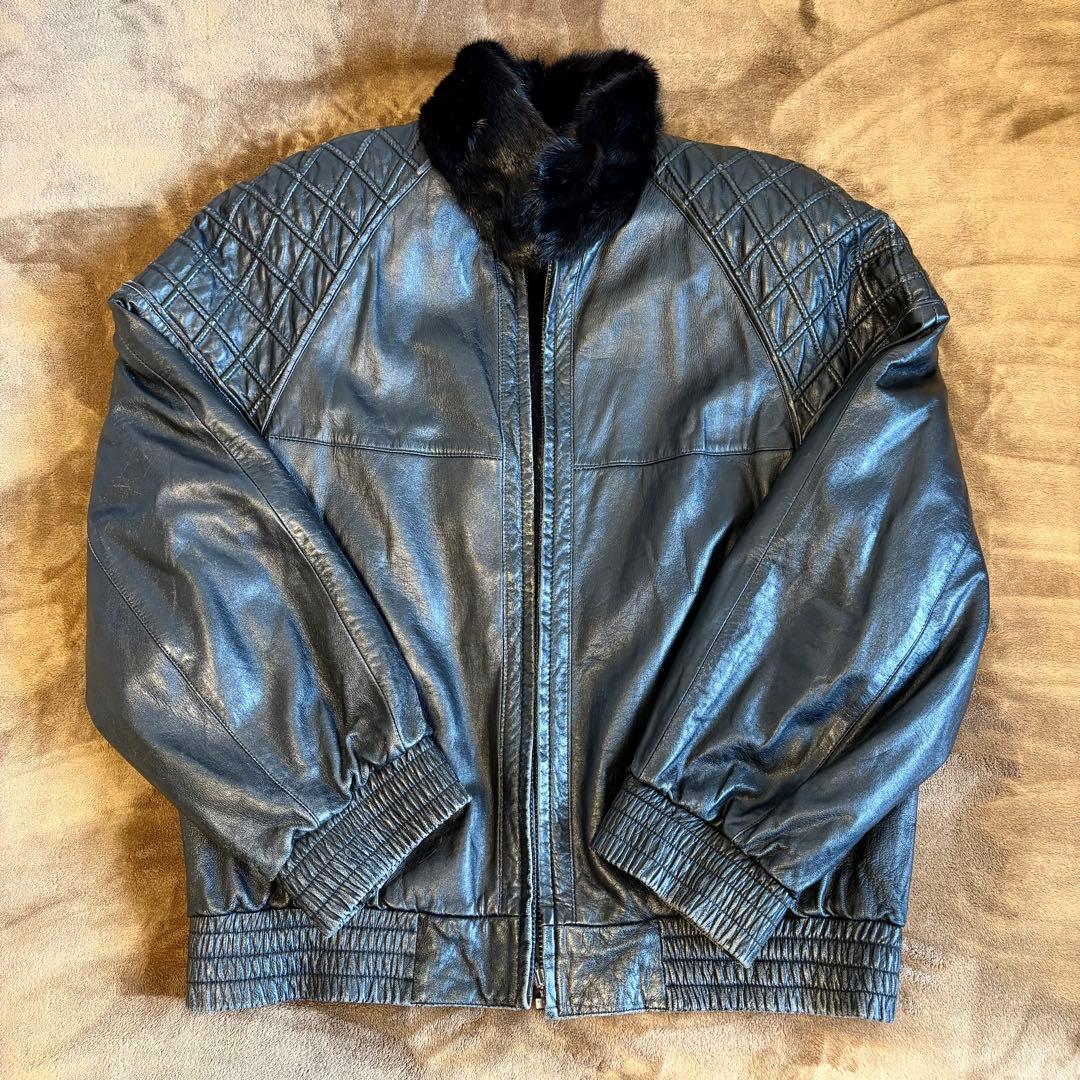 希少メンズ リバーシブル ジャケット レザー ミンクファー 中綿 防寒 ブラック