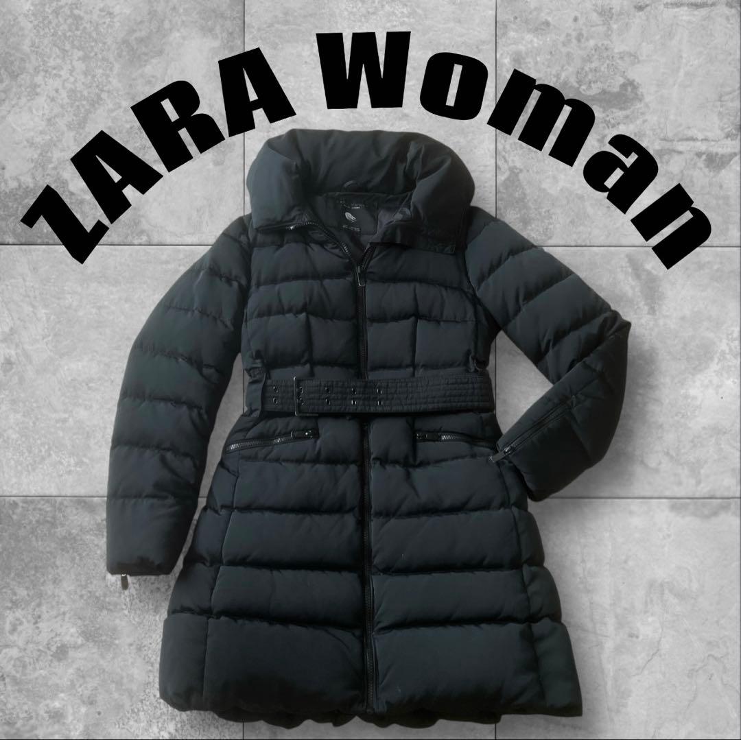★美品★ZARA くびれ　ロングダウン　ザラ　ショールカラー　ベルト　撥水 ZARA - 【新品未使用】ZARA TRF HEAT PWR 黒 ロングダウンジャケットの