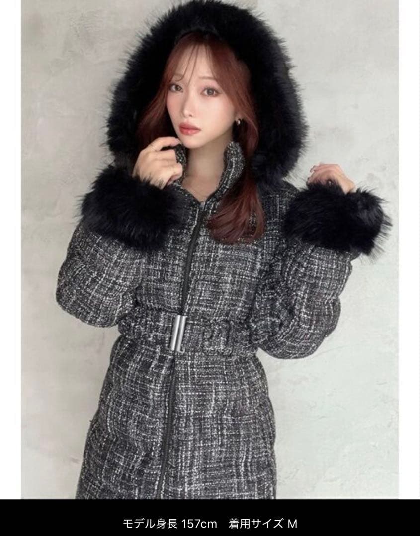 最安値！RESEXXY ファー付きダウンジャケット Mサイズ ツイード白黒生地
