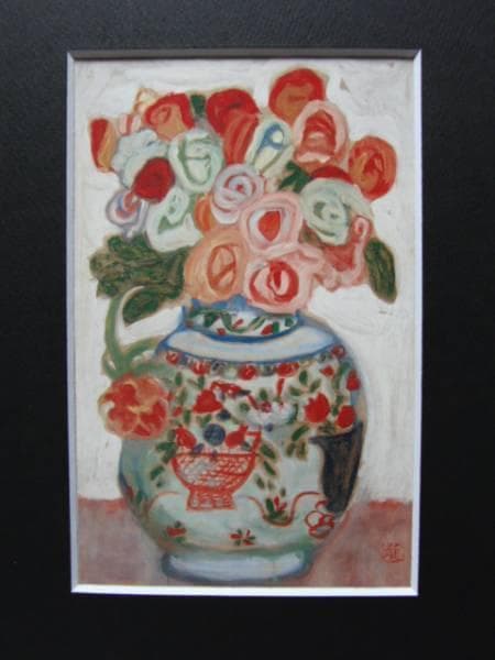 梅原龍三郎、【ばら】、希少な大判額装用画集より、美品、日本人画家、新品額装付