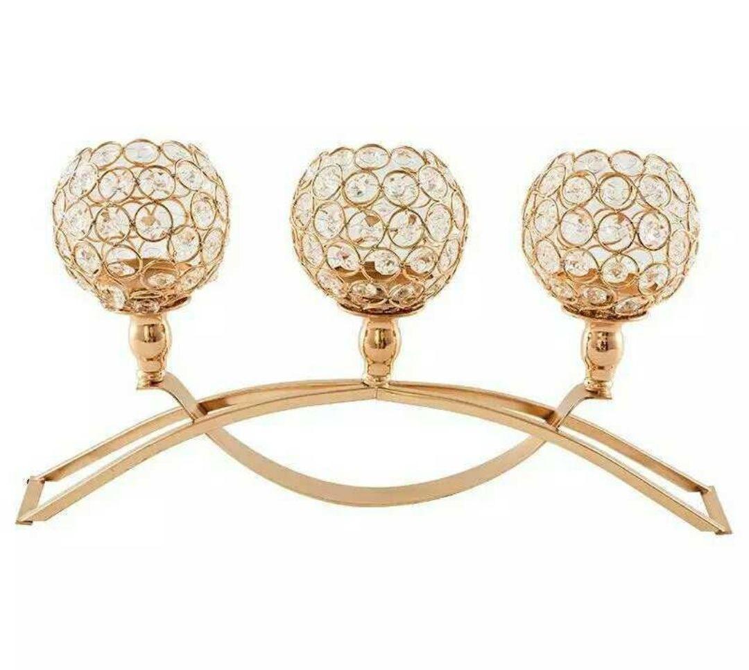 高級 3連 おしゃれ クリスタル ゴールド キャンドルホルダー おしゃれ