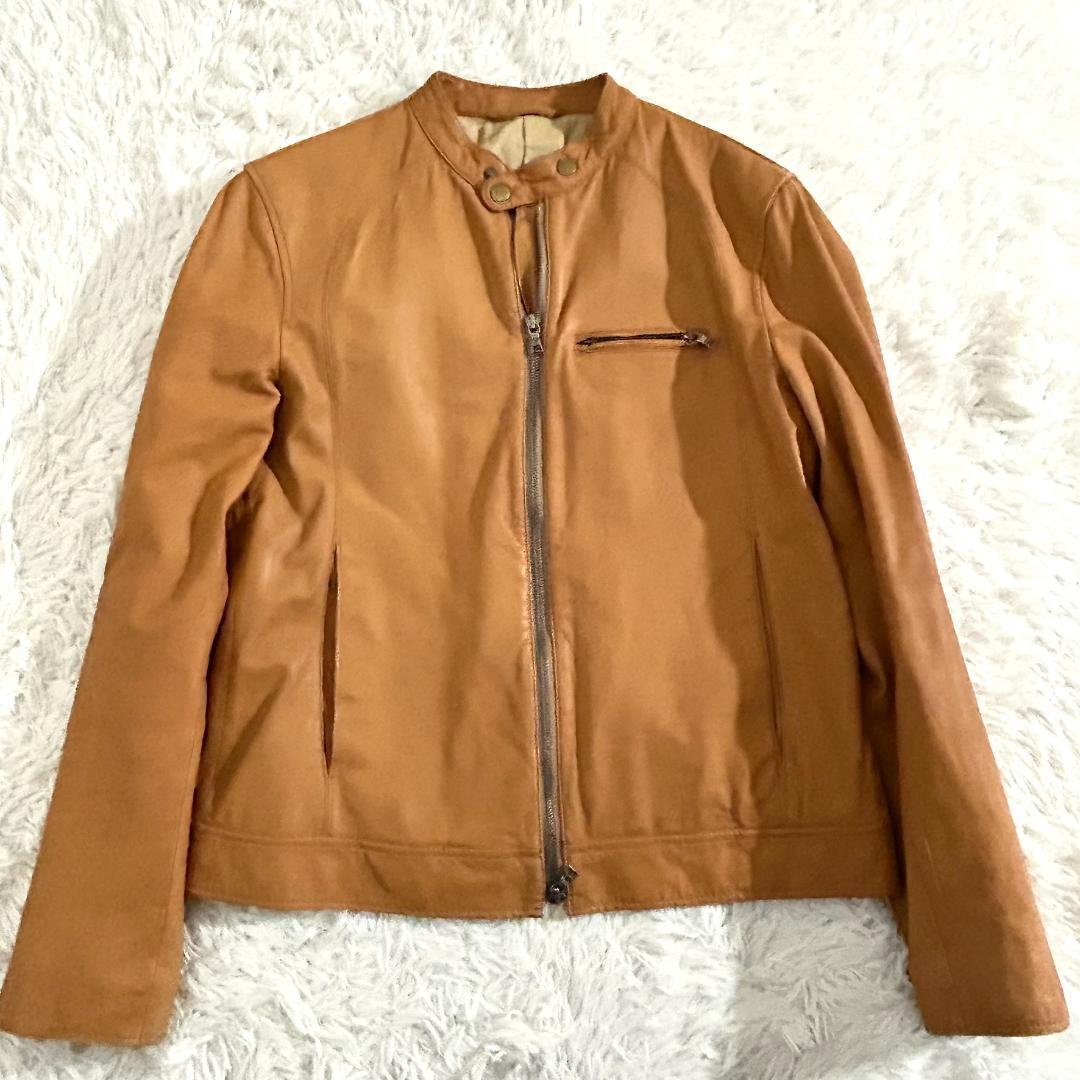 ポールスミス シングルライダース 革ジャン 本革 キャメル メンズ