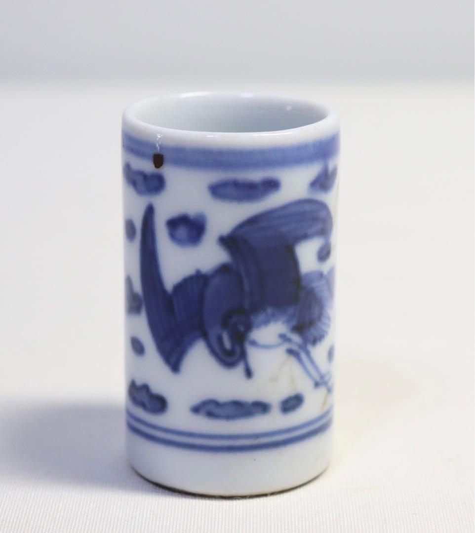 江戸　染付　鶴紋茶杓入　古染　茶道具　送料込み1007