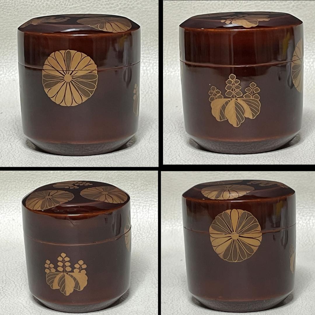 中村宗哲 菊桐蒔絵 溜塗 吹雪棗 識箱 花押 木製 棗 雪吹棗 雪吹茶器