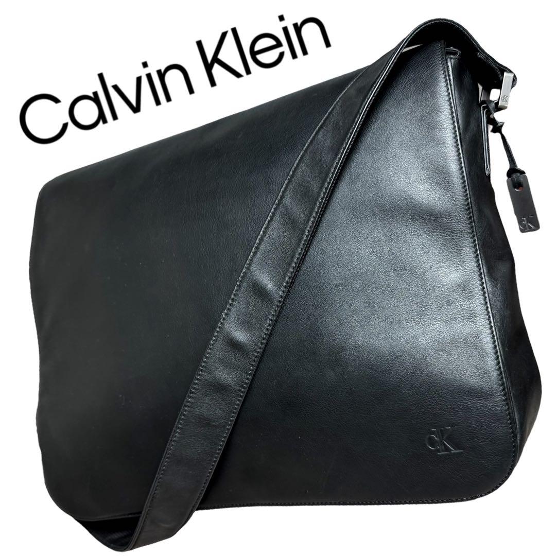 極美品✨カルバンクライン メッセンジャーバッグ クラッチ オール レザー 黒