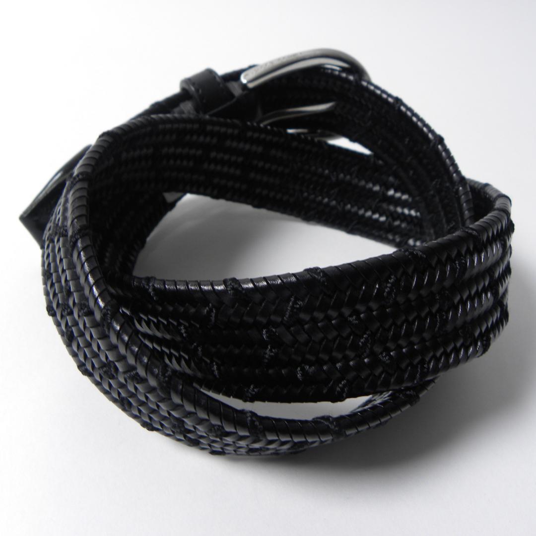 ヤコブコーエン メッシュレザーベルト 刻印入シルバーバックル 黒