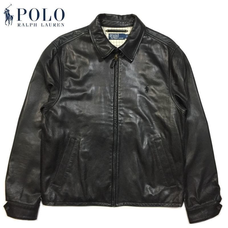 極上 国内正規 Ｌ ポロ ラルフローレン 黒 ラムレザージャケット シープレザー