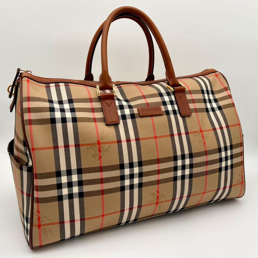 美品 BURBERRY ボストンバッグ レザー ノバチェック シャドーホース