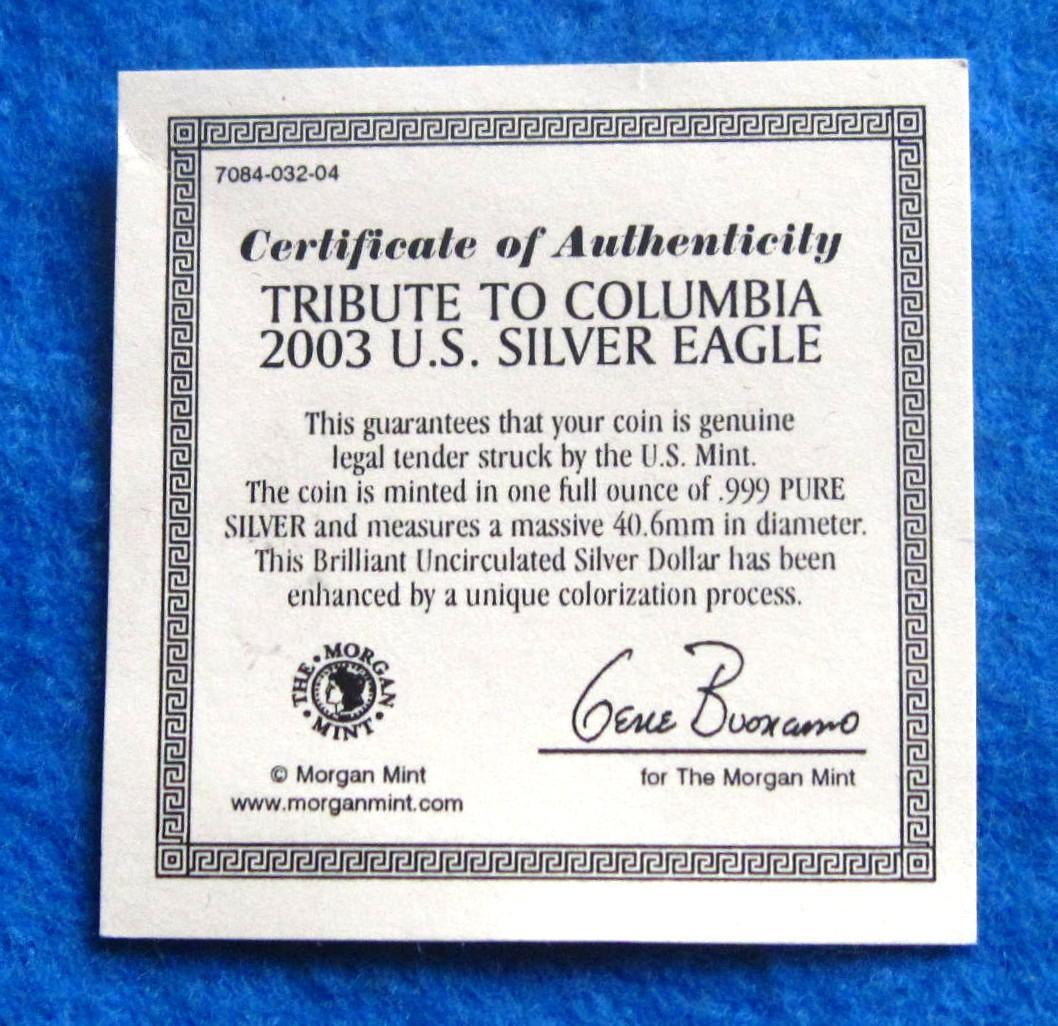 2003年 カラー アメリカンシルバーイーグル 1オンス1ドル銀貨