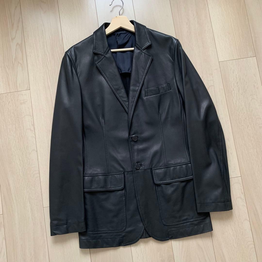 美品　Z zegna レザー　テーラードジャケット　黒　46 BLACK