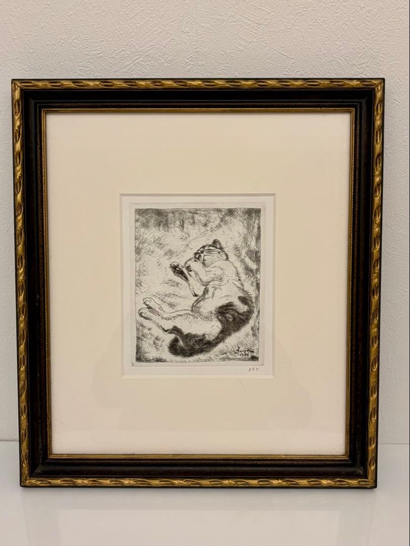 藤田嗣治　猫　額　銅版画　エッチング　シャーマンコレクション 藤田嗣治 『猫』 銅版画 - 北海道画廊