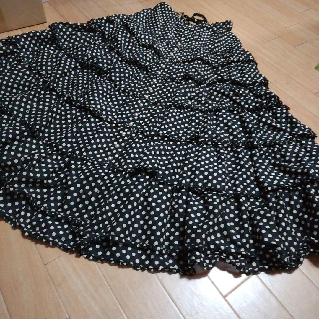 美品カネコイサオ　綿ローンドット段々スカート