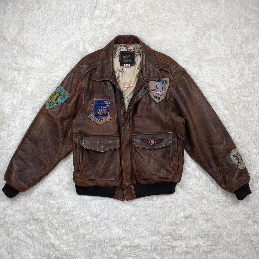 A-2 レザー フライトジャケット 裏地地図 ワッペン 革ジャン L トップ