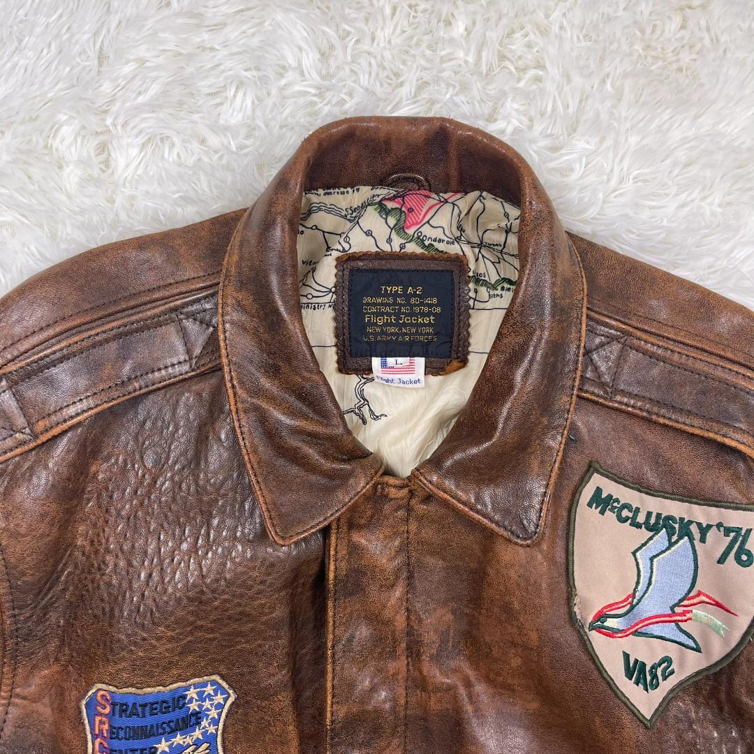 A-2 レザー フライトジャケット 裏地地図 ワッペン 革ジャン L トップ