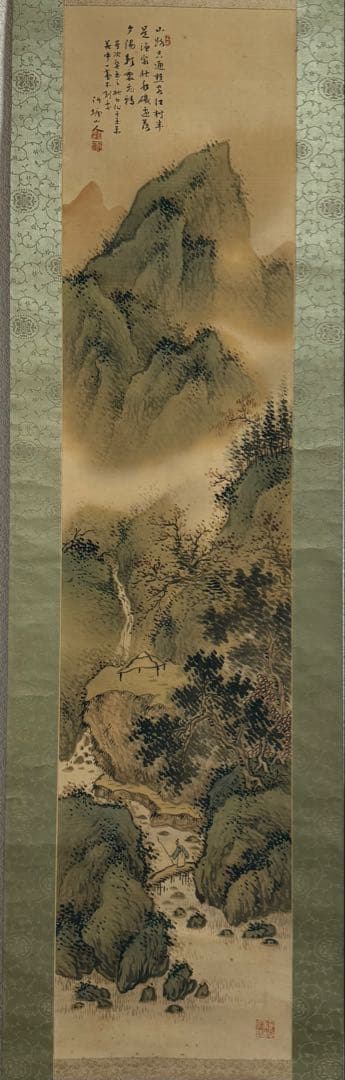 竹塘山人筆 絹本肉筆 青緑山水 共箱 掛軸 送料込み250902 - メルカリ