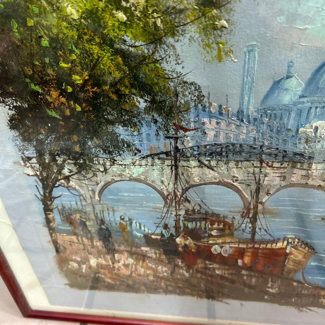 作者不詳 パリの風景 エッフェル塔とノートルダム大聖堂 額付 絵画