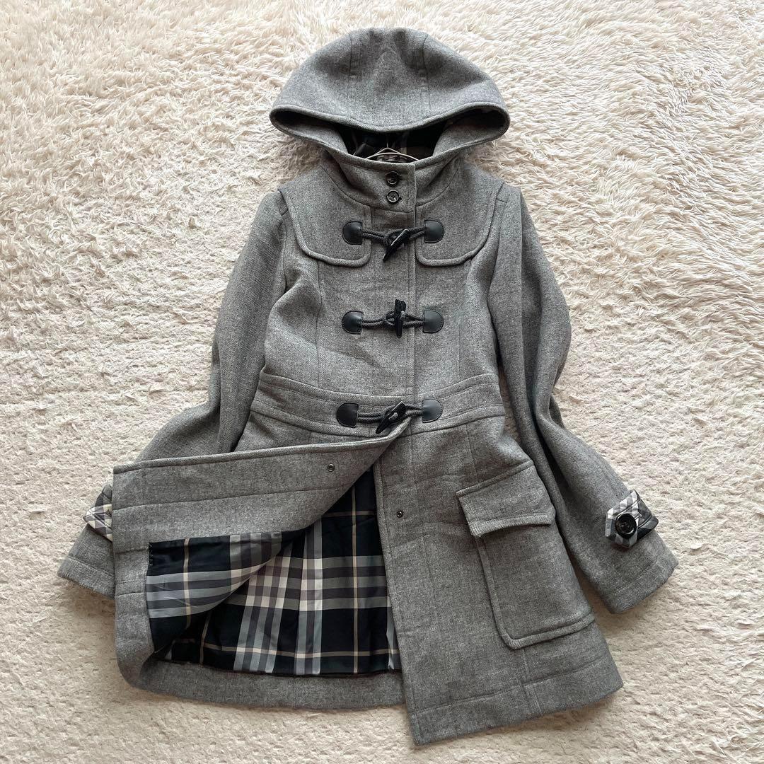 バーバリーブルーレーベル ダッフルコート ノバチェック フード アンゴラ混 38 中古・古着通販】BURBERRY BLUE LABEL (バーバリーブルーレーベル
