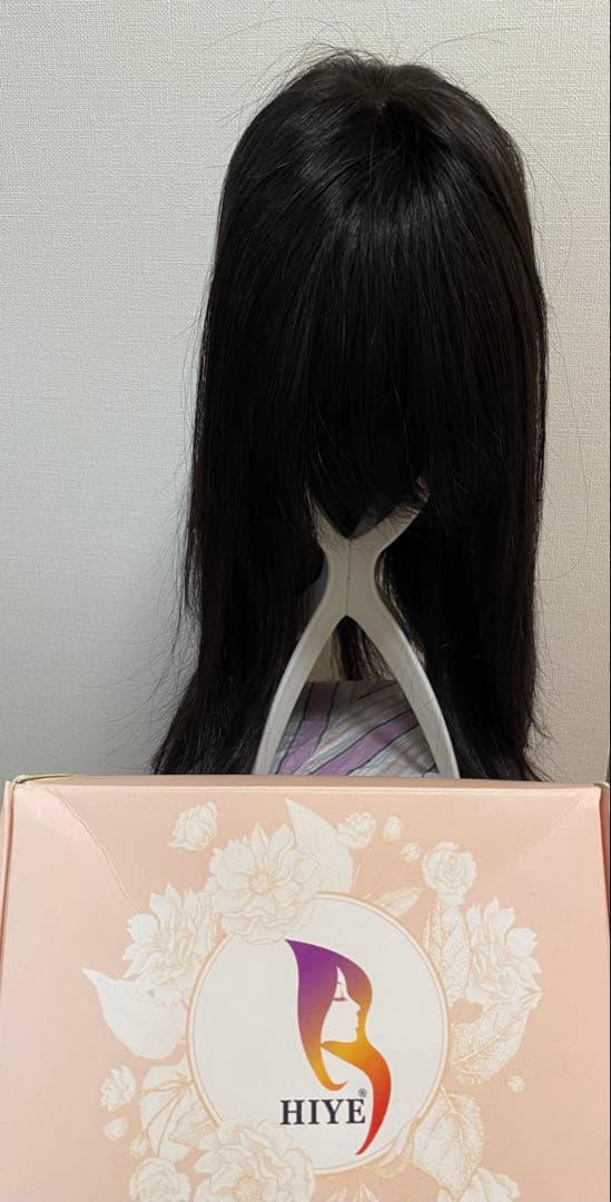 ④ HIYE 人毛100% リアル人工頭皮　ブラック　ストレート ロングウィッグ