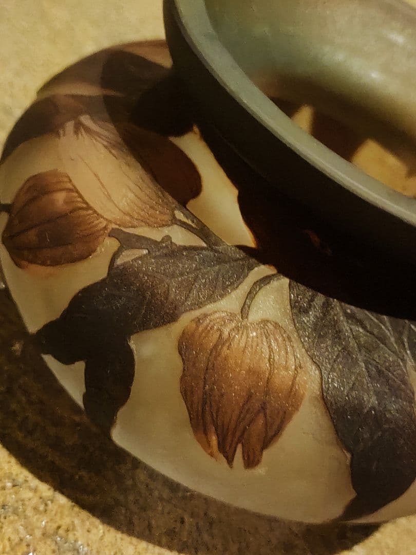 ★専用【希少】エミールガレ Emile Galle クレマチス紋花器 花瓶 小壺 エミール ガレ クレマチス文花器 茶入 小壺 花瓶 多色多層被せガラス