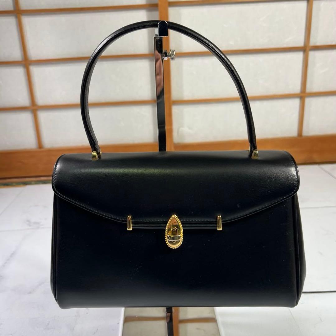 美品 濱野皮革工藝 hamano ハンドバッグ フォーマルバッグ 黒 レザー