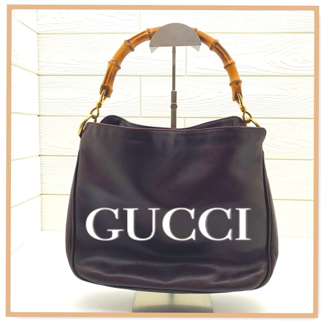 GUCCI グッチ バンブー ハンドバッグ レザー ダークブラウン