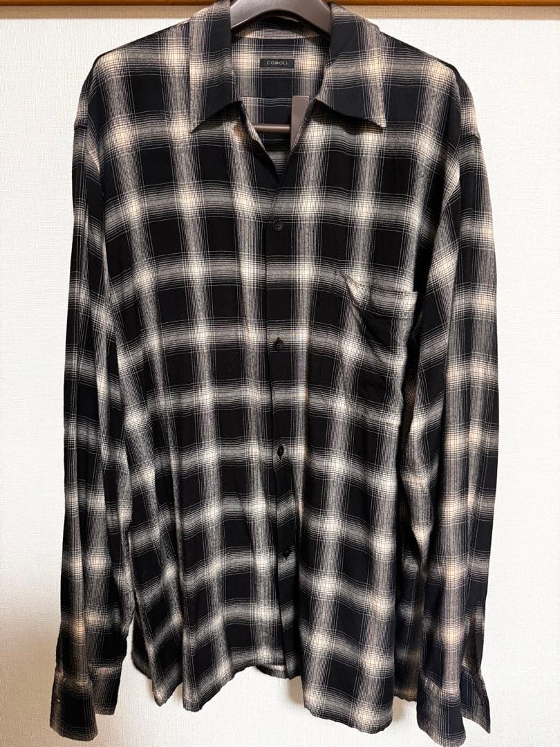 comoli 23ss レーヨンチェックオープンカラーシャツ　サイズ2