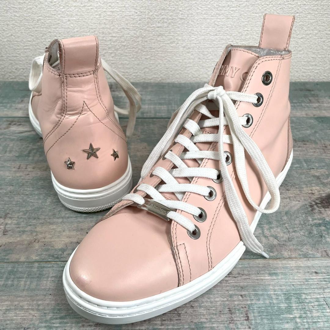 着用2回 JIMMY CHOO スタッズ レザー ハイカットスニーカー 42