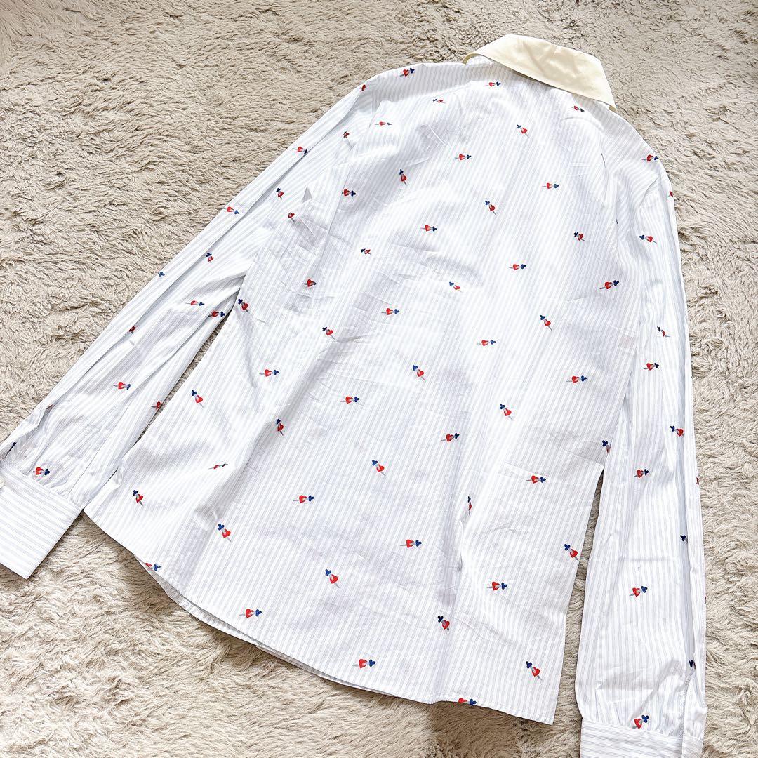 美品✨GUCCI ハート刺繍 リボン ブラウス シャツ ロゴボタン