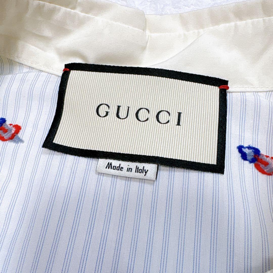 美品✨GUCCI ハート刺繍 リボン ブラウス シャツ ロゴボタン