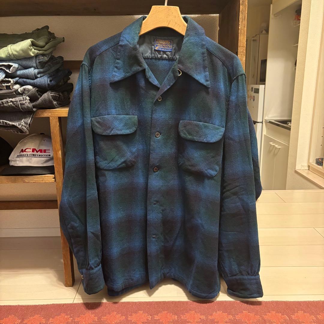 60s ペンドルトン オープンカラーシャツ オンブレ シャドーチェック