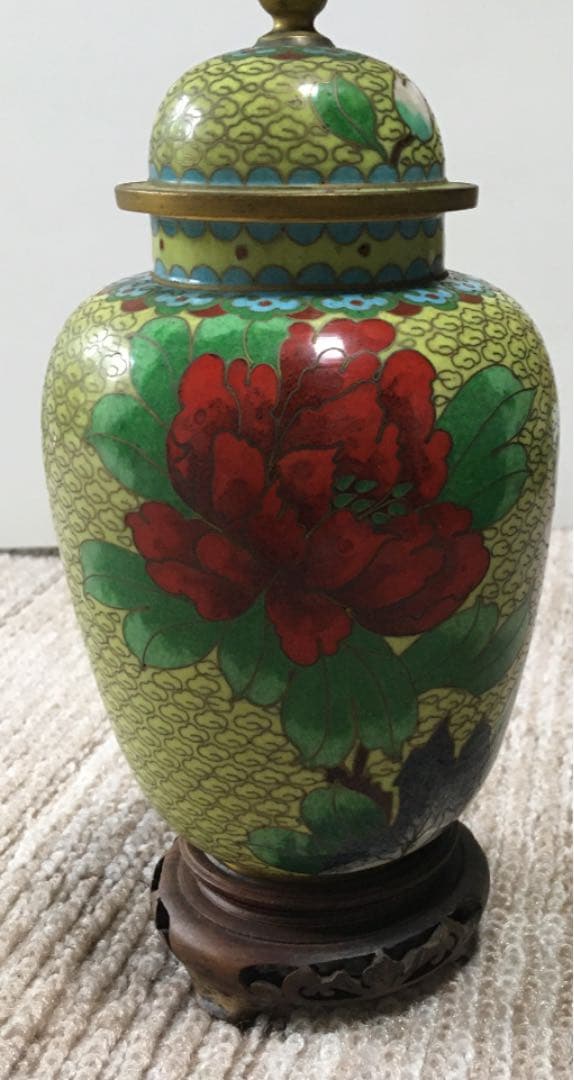 七宝焼　飾り壺　台付き