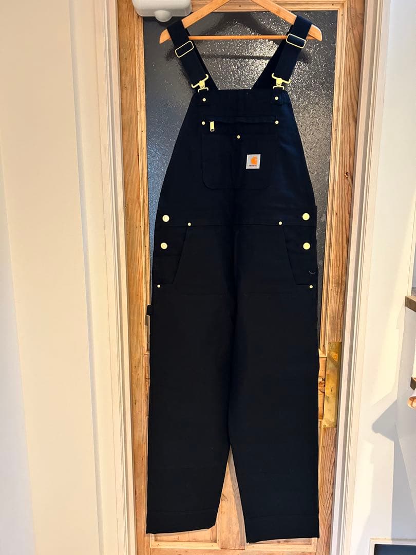 ア*ア様 美品訳ありカーハート　ブラック　ダック地オーバーオール W36×L30
