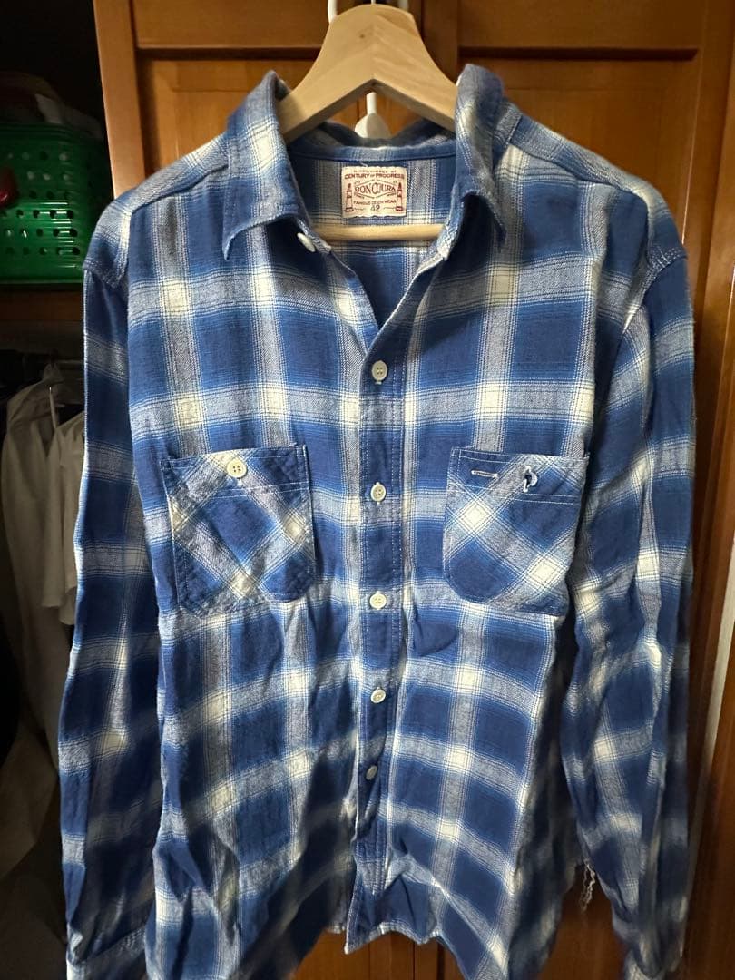 XLサイズ BONCOURA ネルシャツ オンブレチェック 日本製 size42