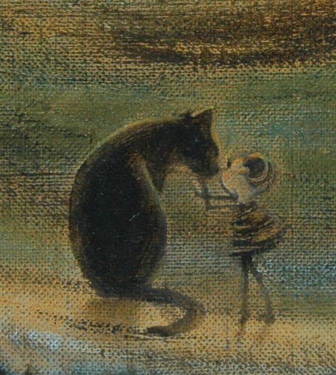 真作】絵画作者不詳サイン有油彩4号魚名品T117