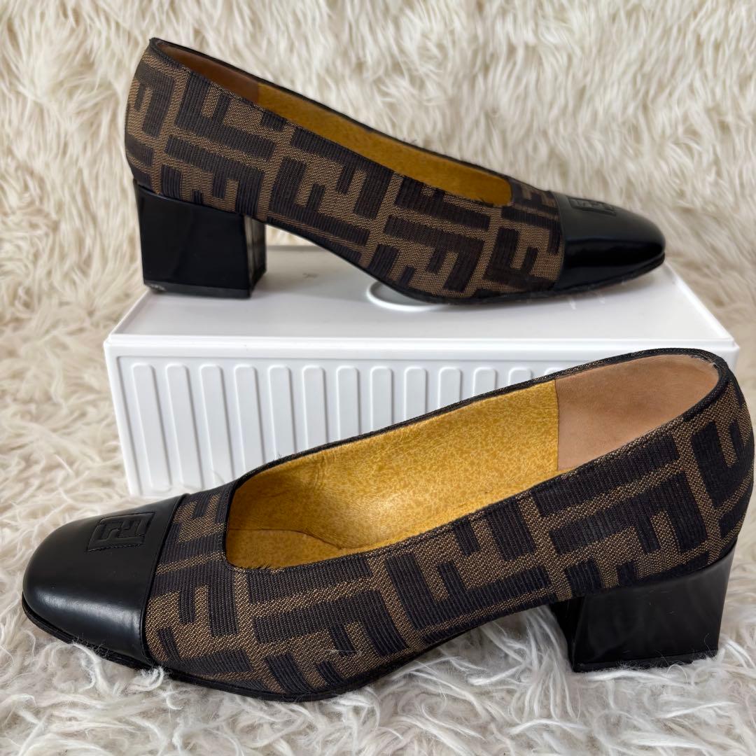 ✨フェンディ ズッカ柄 チャンキーヒール パンプス ローファー 23の