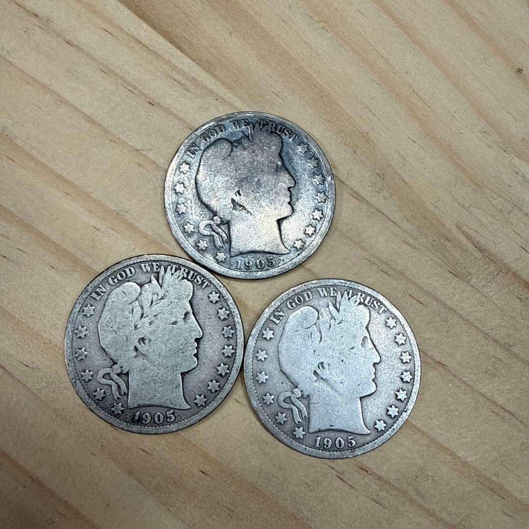 1905年バーバー半ドル3枚セット アメリカ銀貨