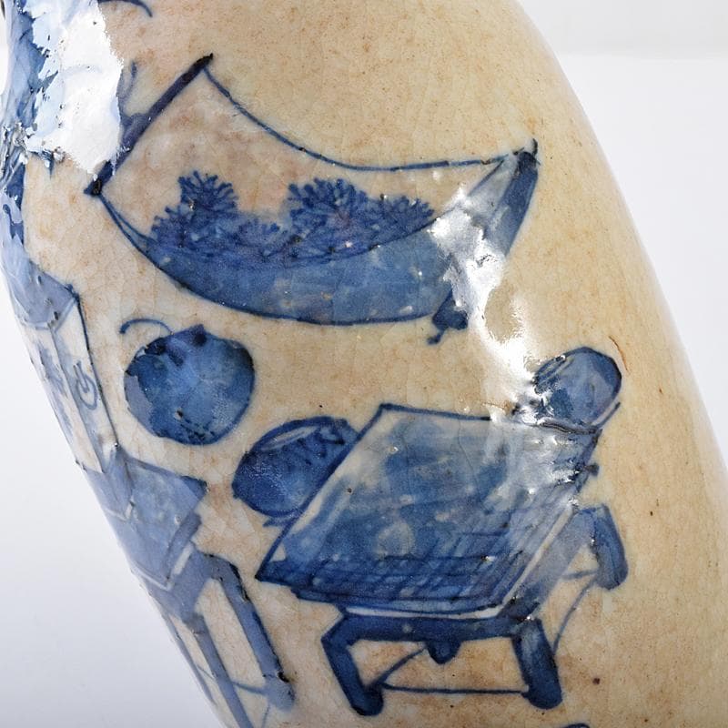 中国 成化年製 青花 花瓶文 貼梅双耳瓶 D R7889 - メルカリ