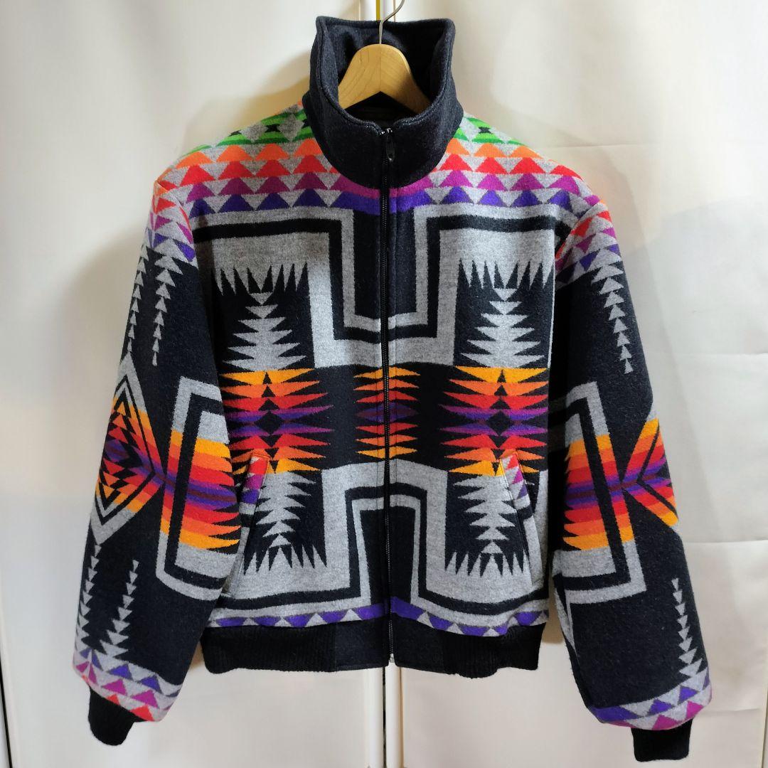 70〜80s ハイネック ネイティブ チマヨ ウール ジップ ラグジャケット M