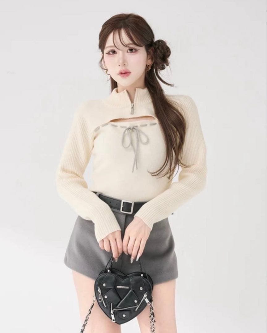 Darichステッチリボンオープンニットトップス　ダーリッチ