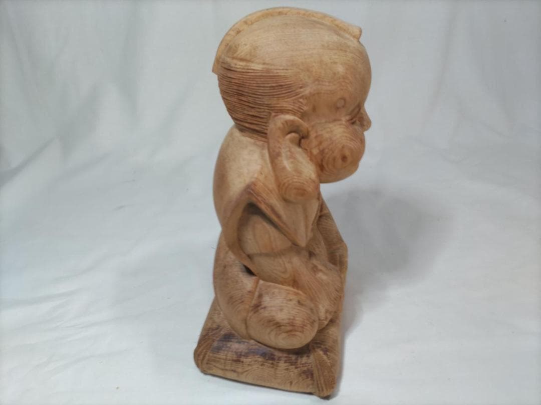 福助】商売繁盛、縁起物木彫り彫刻 高さ25cm（ 値下げです