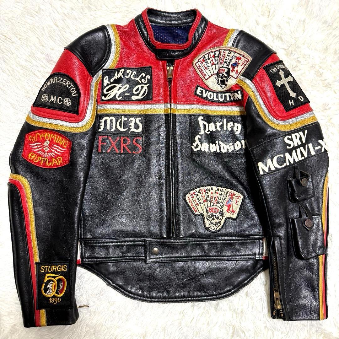 激レア⭐️ハーレーダビッドソン & マルボロマン 革ジャン ライダース 刺繍 OUTLAW】ハーレーダビッドソン マルボロマン フルデコ ライダース
