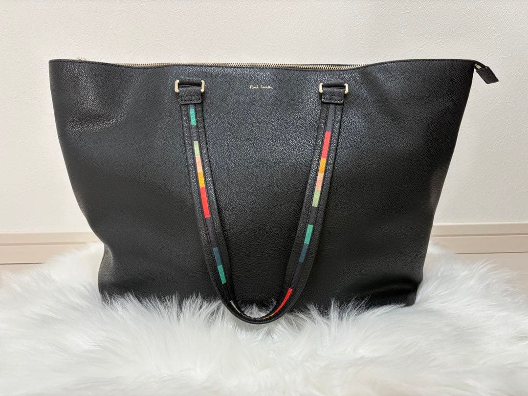 Paul Smith マルチストライプハンドル レザー トートバッグ ブラック