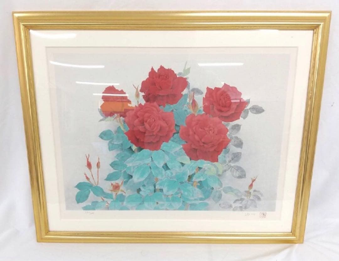 那波多目功一 リトグラフ 薔薇 ばら バラ 33/200 額 額装 那波多目功一 リトグラフ 薔薇 ばら バラ 33/200 額 額装