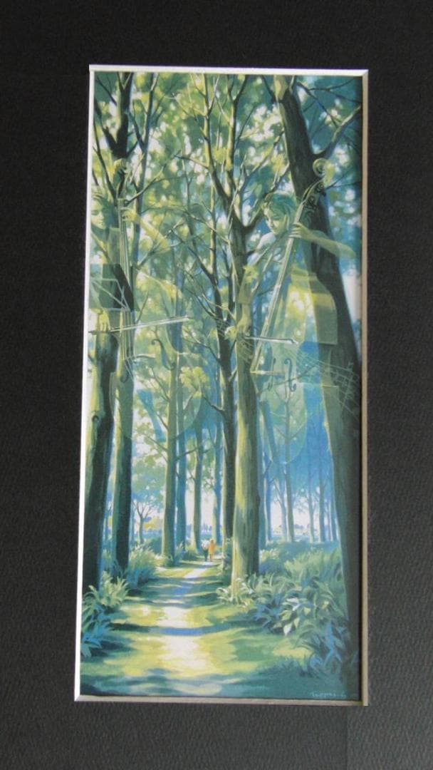 笹倉鉄平、【並木道】、希少な額装用画集より、状態良好、新品額装付