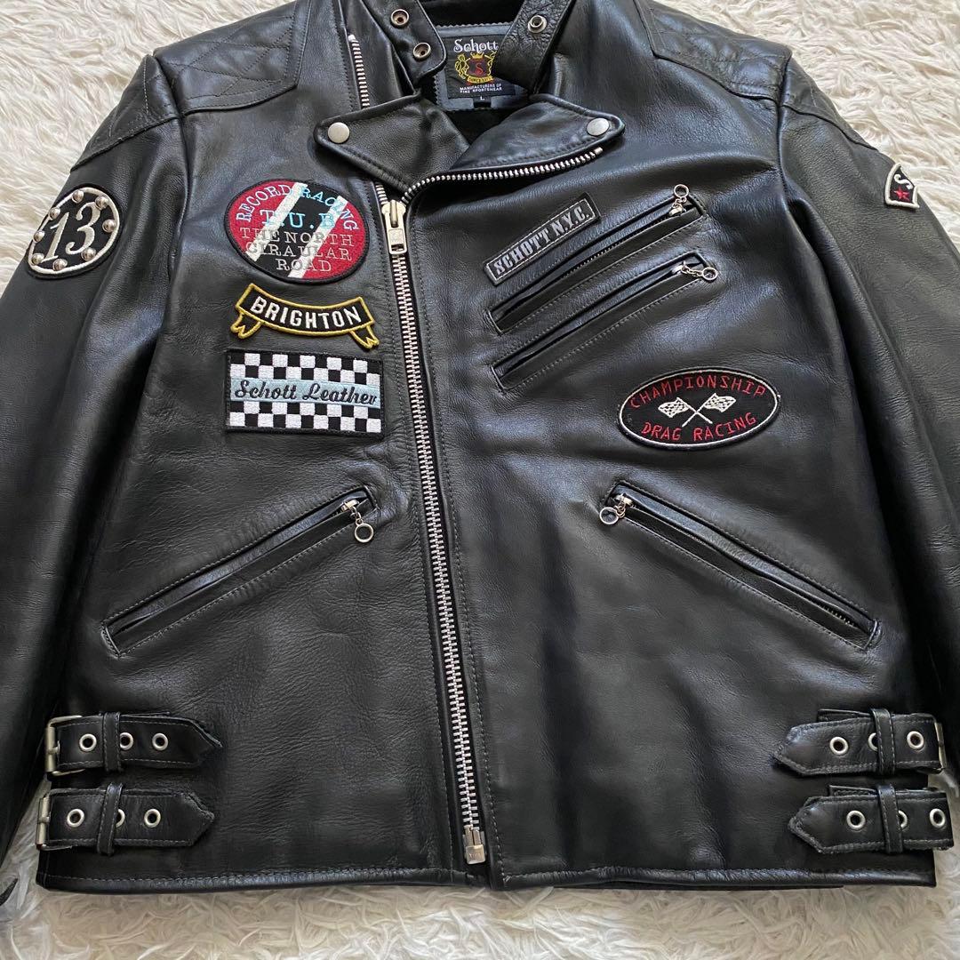 極美品□SCHOTT ワッペン ドクロ ダブルライダースジャケット L - メルカリ