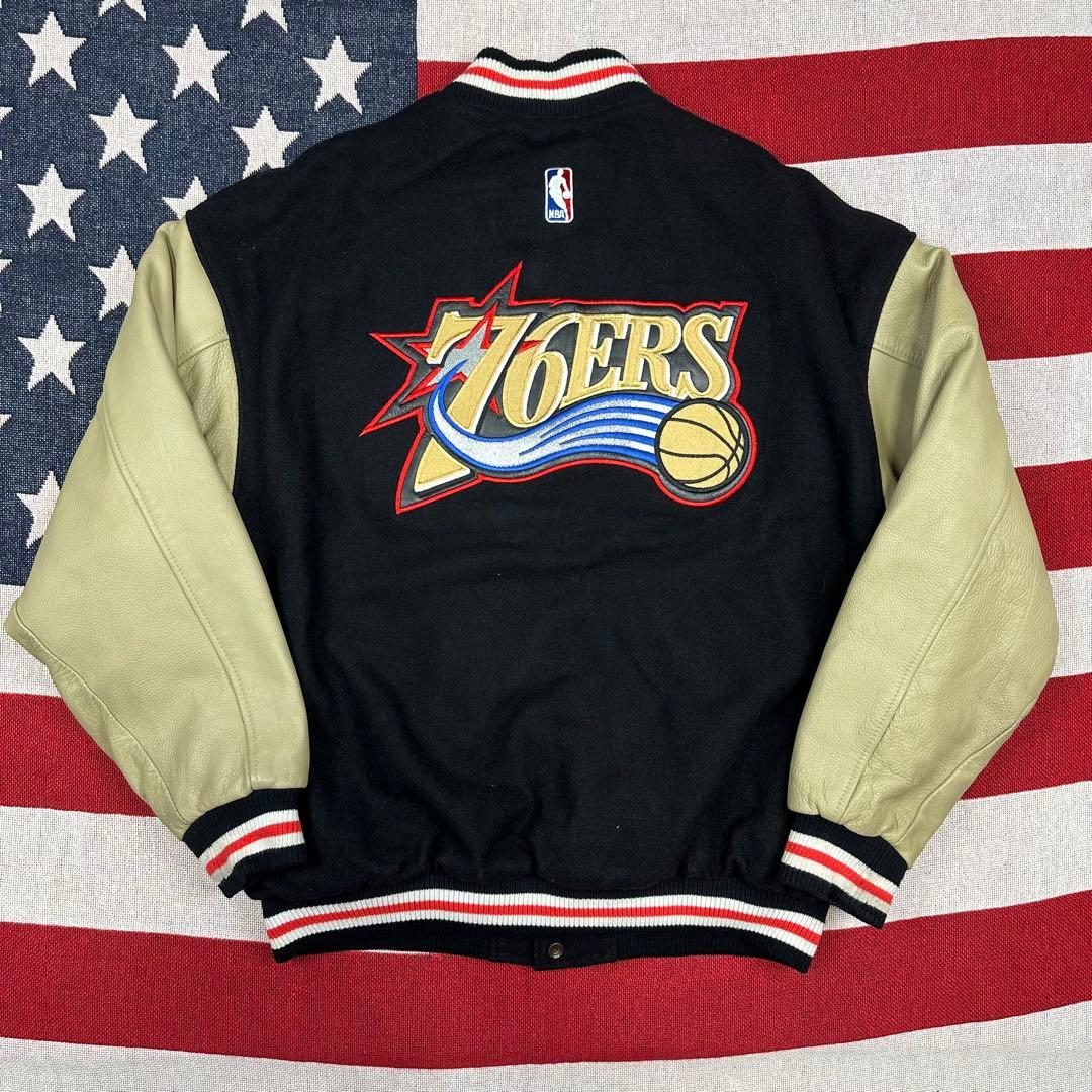 激レア 旧ロゴ NBA 76ers レザージャケット スタジャン アイバーソン