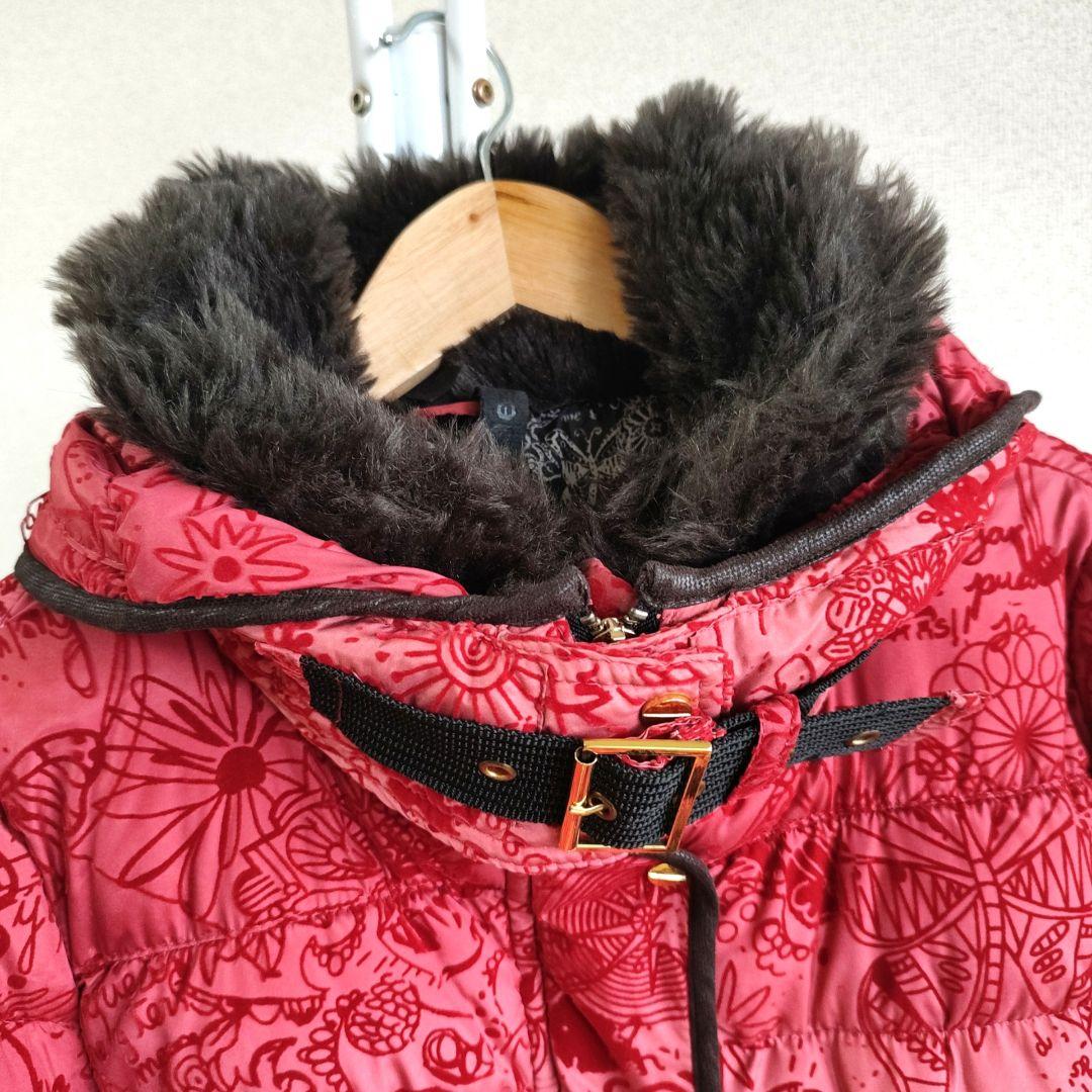 デシグアル Desigual 総柄 刺繍 ダウンコート 中綿コート 赤 Мサイズ