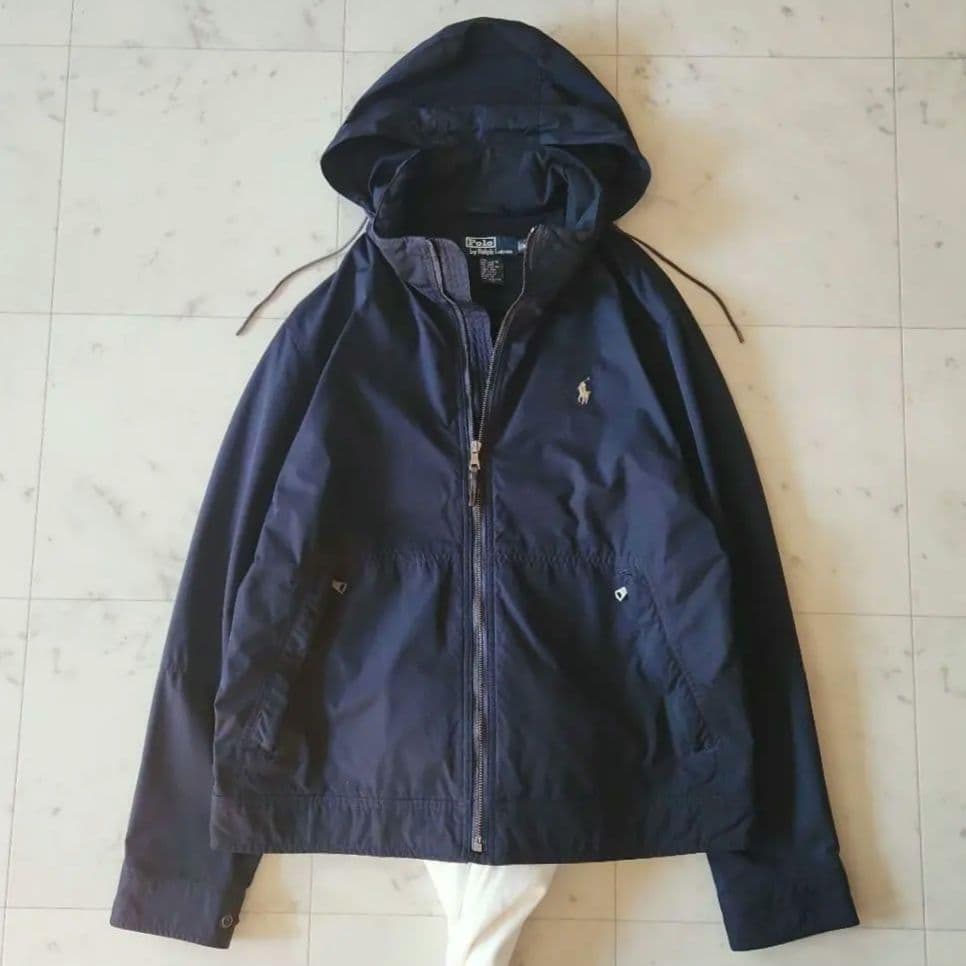 ラルフローレン ポニー刺繍 ナイロンパーカー フード付き Mサイズ 濃紺