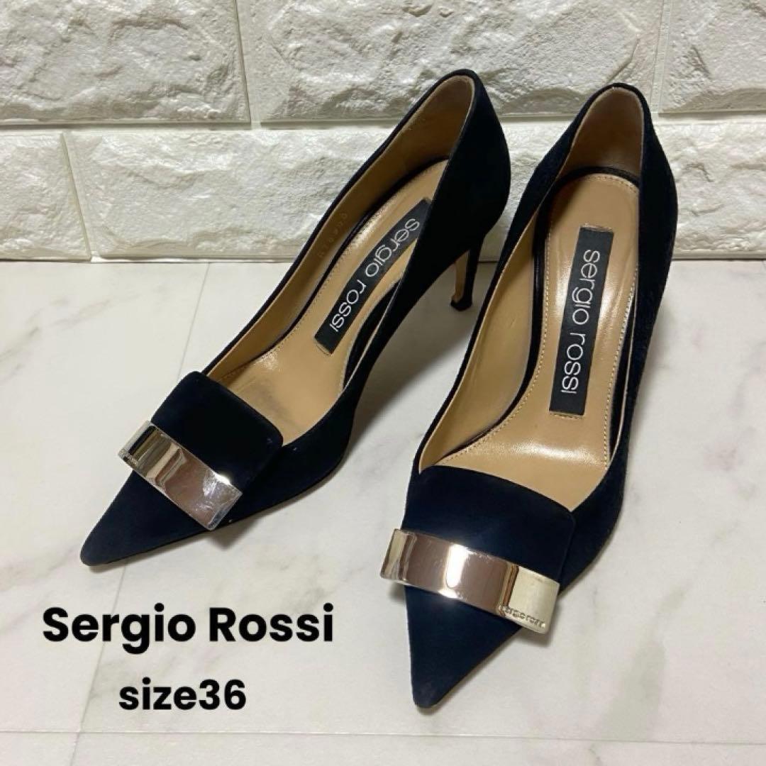 Sergio Rossi SR1 スクエアトゥ スエード ヒールパンプス