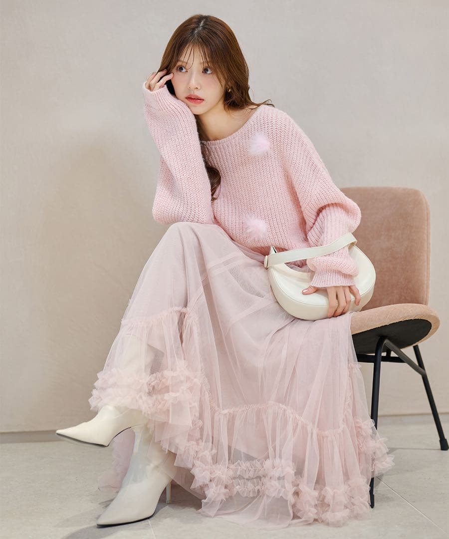 リリアンカラット ヘムフリルチュールフレアスカート ピンク - メルカリ